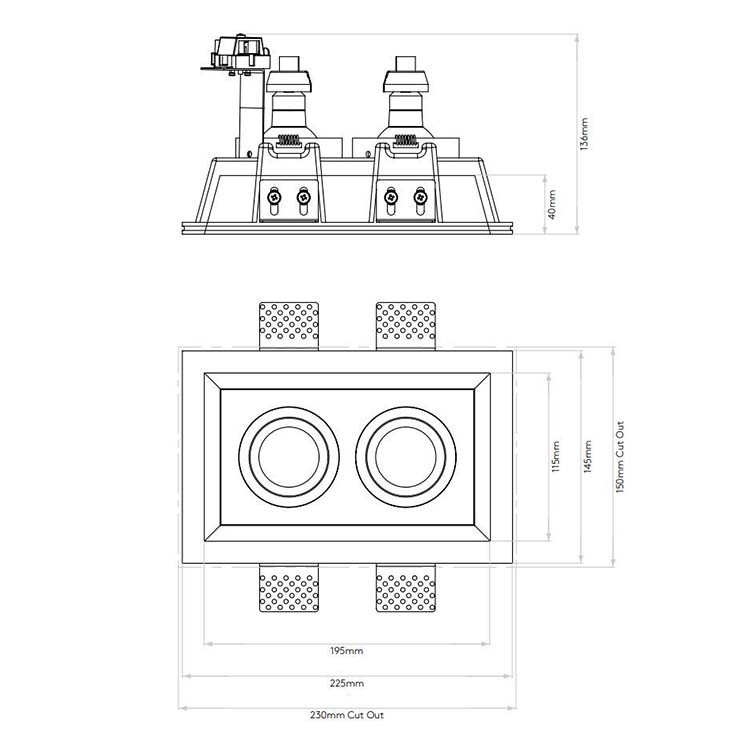 Specification image for Astro Blanco Twin Recessed Downlight