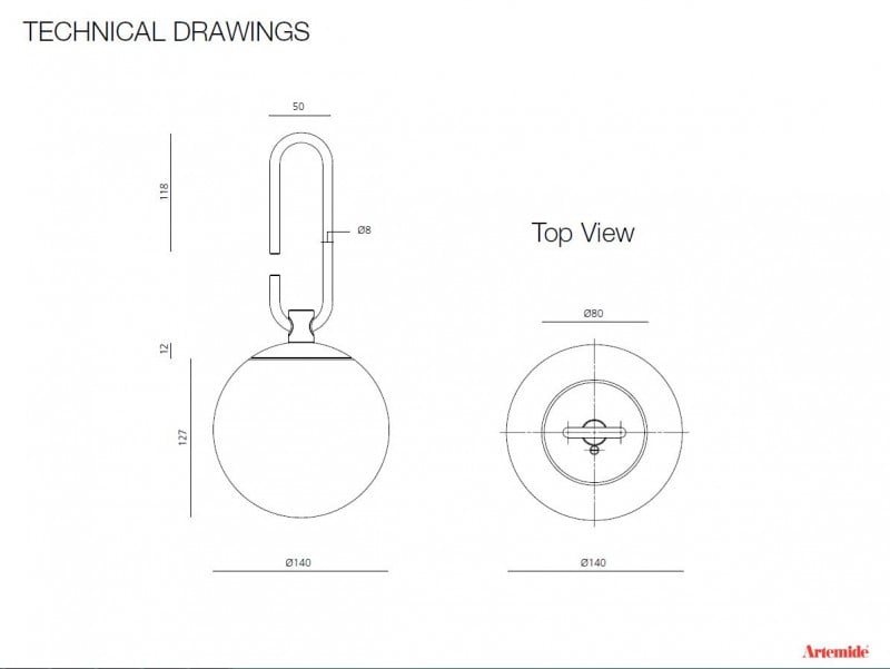 Specification image for Artemide nh 1217 table lamp