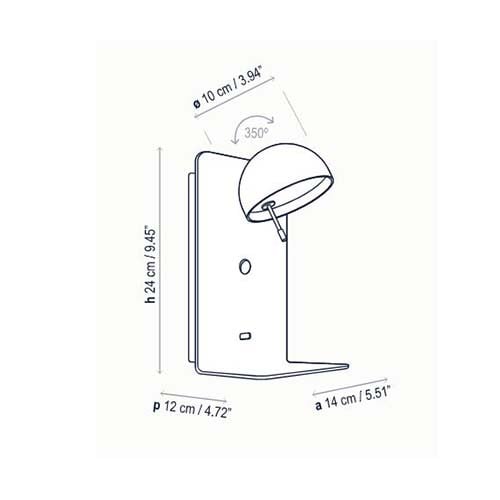 Specification Image for Bover Beddy A/02 LED Wall Light