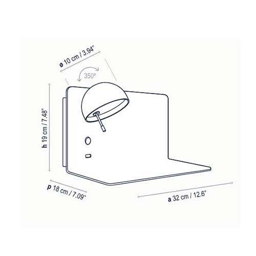 Specification Image for Bover Beddy A/03 LED Wall Light