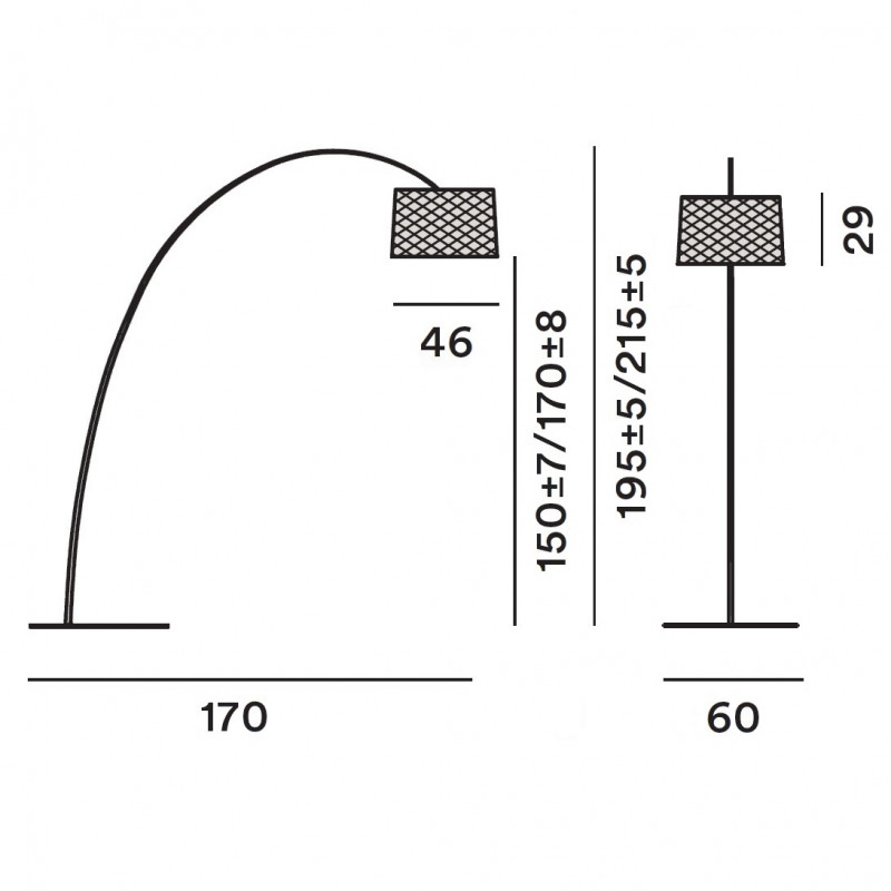 Specification image for Foscarini Twiggy Grid LED Floor Lamp