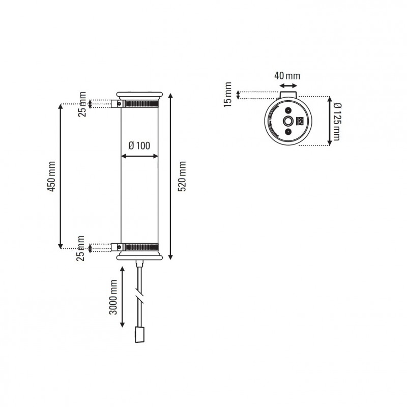 Specification image for DCW éditions In The Tube 100-500 Wall Light
