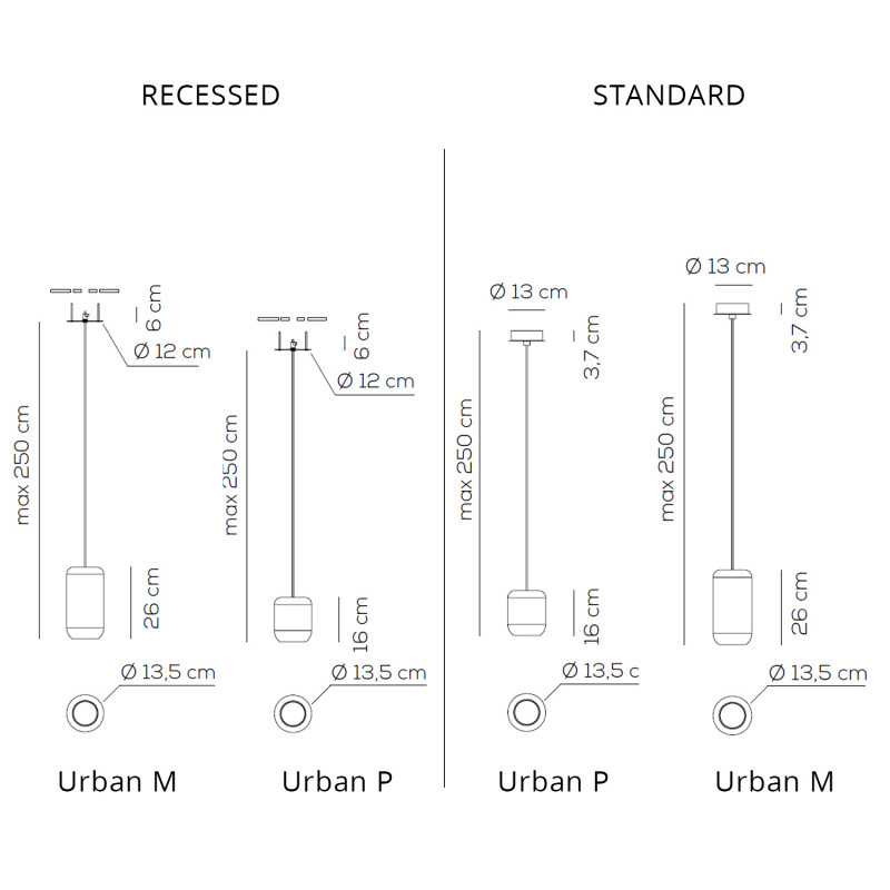 Specification image for Axolight Urban LED Suspension Light