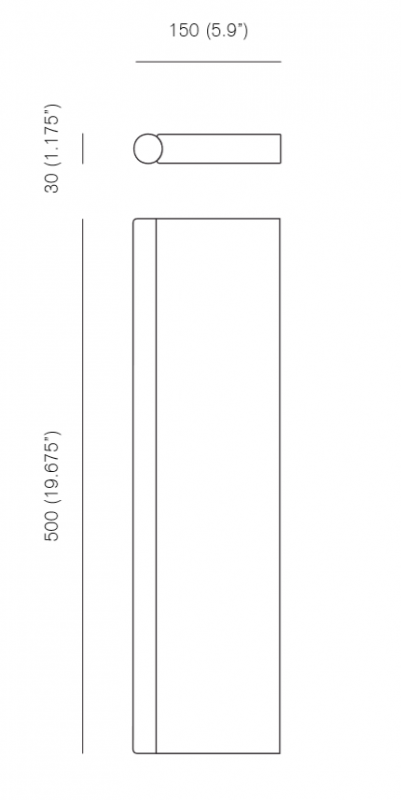 Specification image for Michael Anastassiades Tube Wall Light 500mm