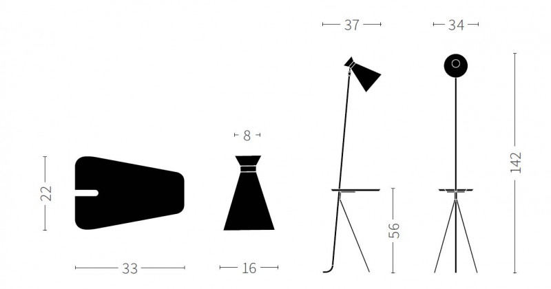 Specification image for Cone floor lamp with table