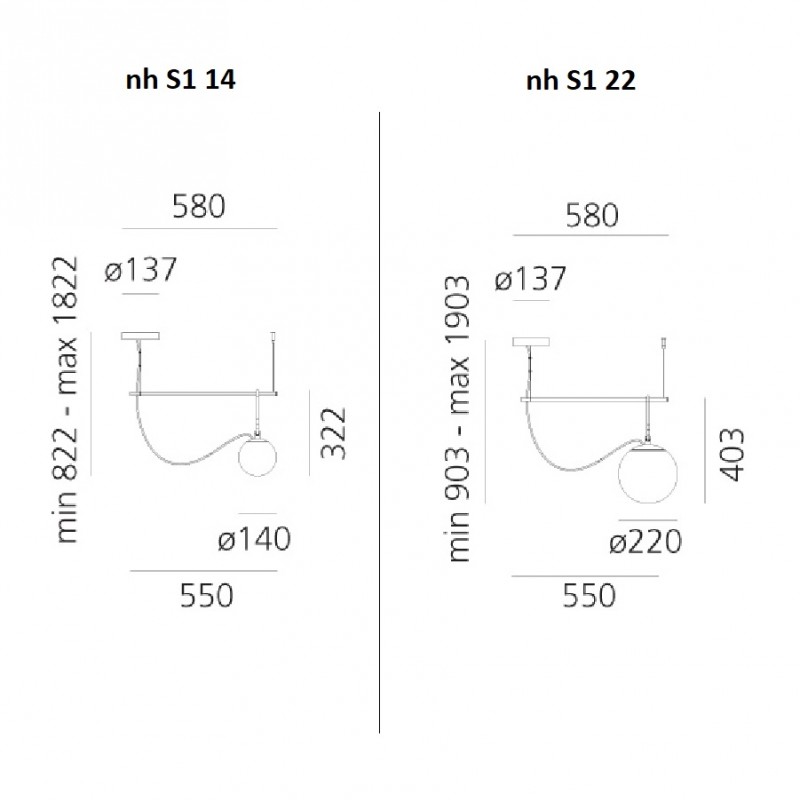 Specification image for Artemide nh pendant