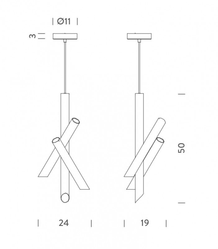 Specification image for Nemo Lighting Tubes 3 LED Pendant