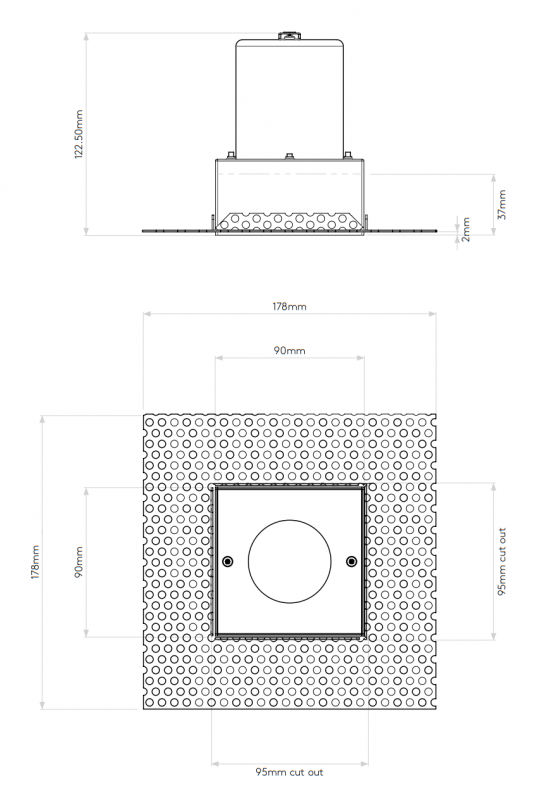 Specification image for Astro Trimless Square Recessed Light