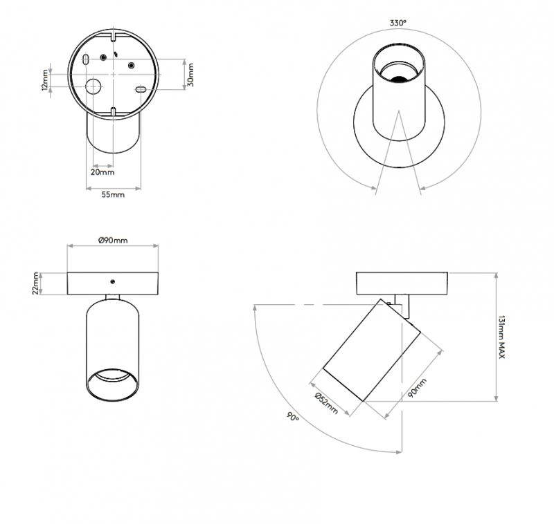 Specification image for Astro Can 50 Single LED Spotlight