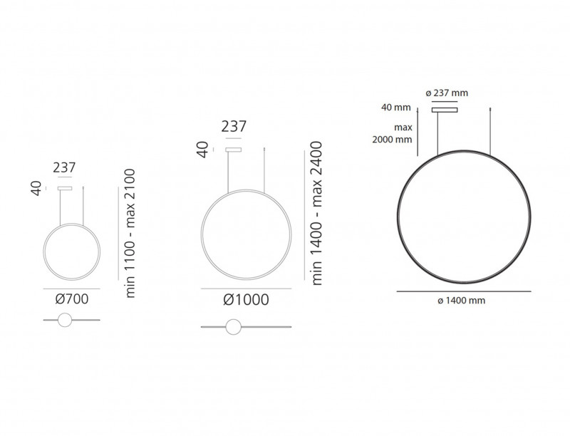 Specification image for Artemide Discovery Vertical LED Suspension Light App Compatible