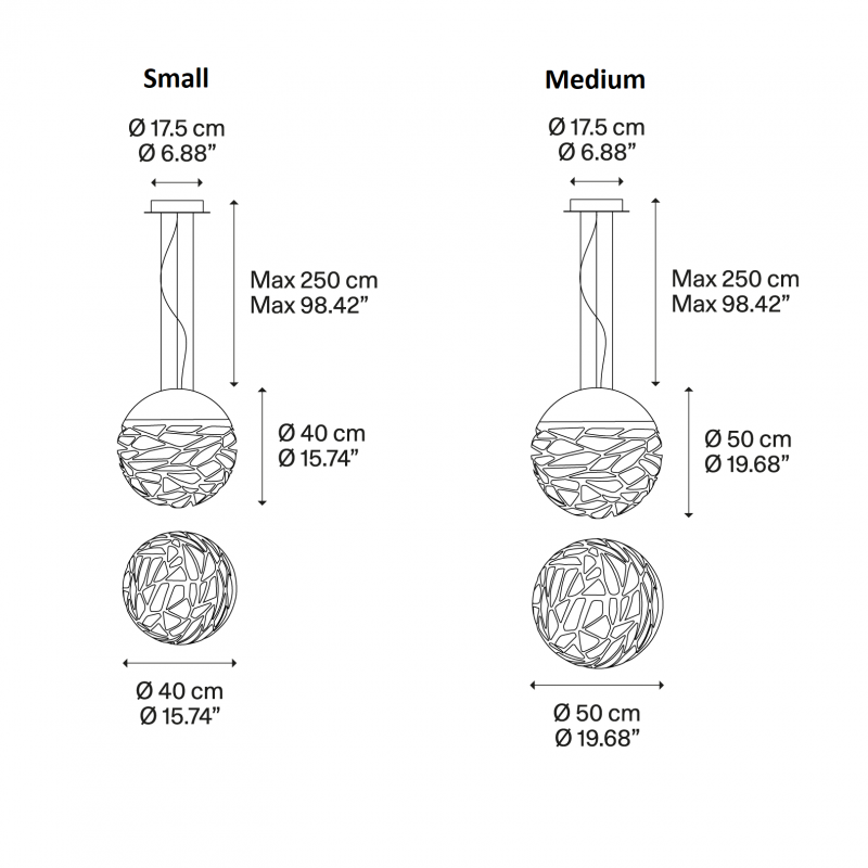 Specification image for Lodes Kelly Sphere Pendant