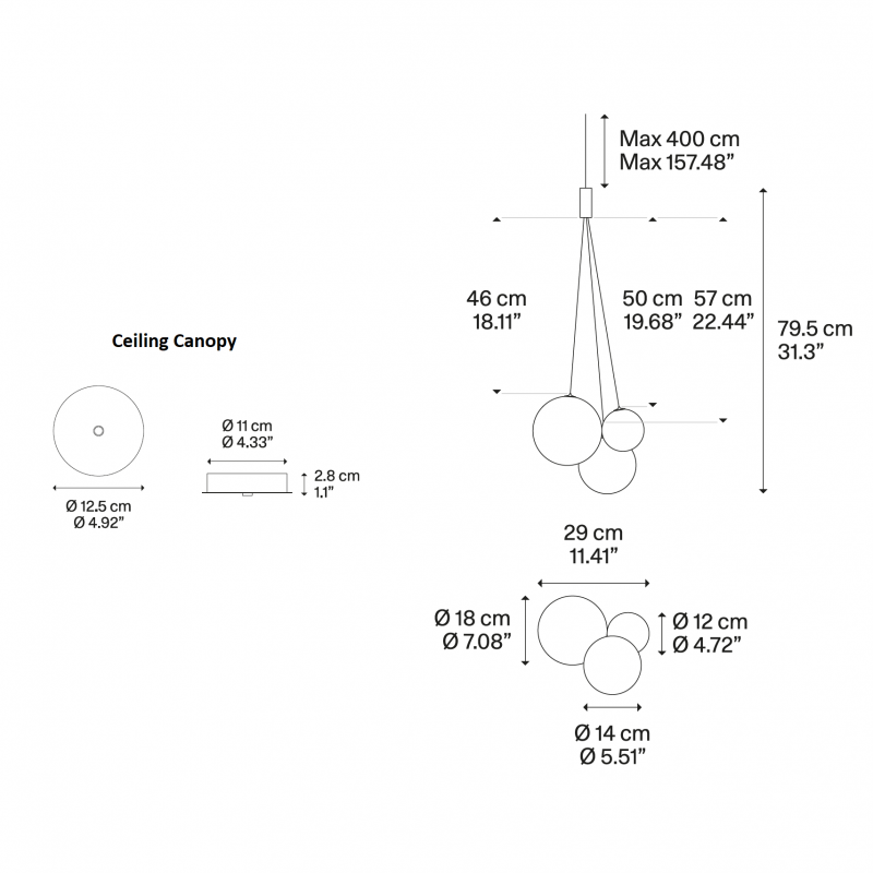 Specification image for Lodes Random LED Pendant 