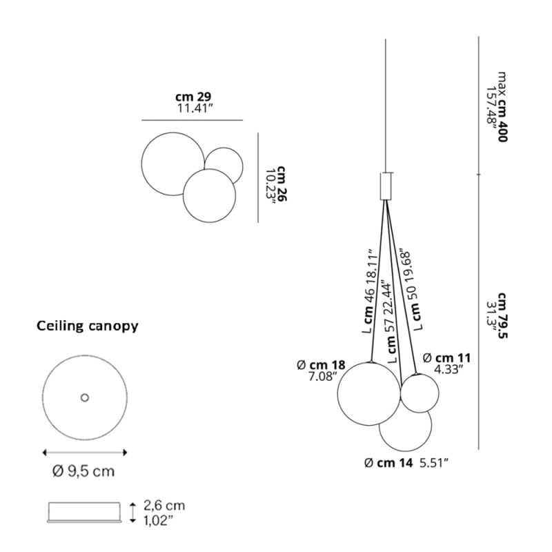 Specification Image for Lodes Random LED Pendant 