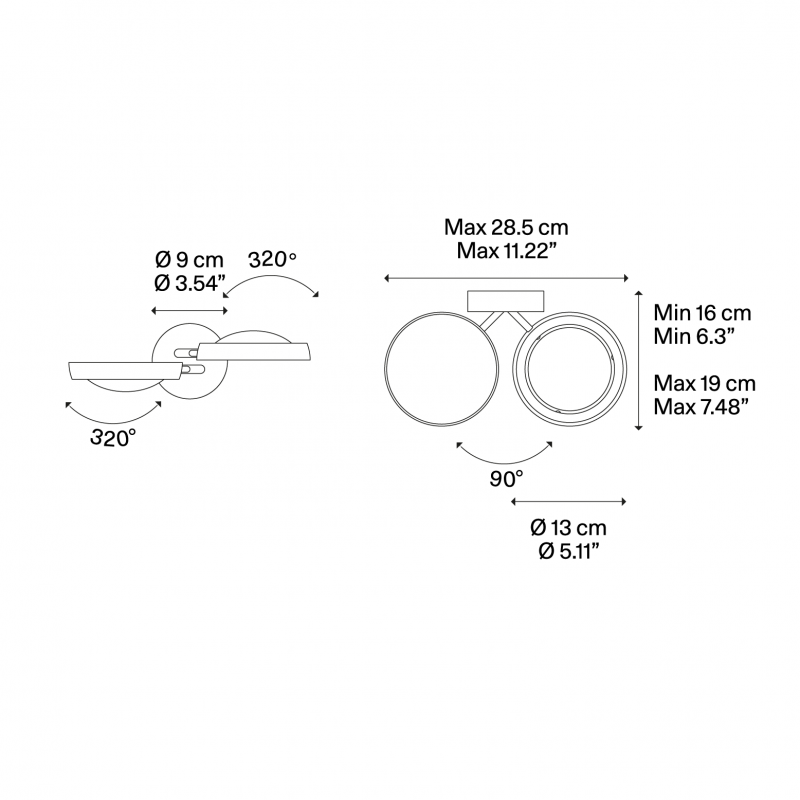 Specification image for Lodes Nautilus LED Wall Light