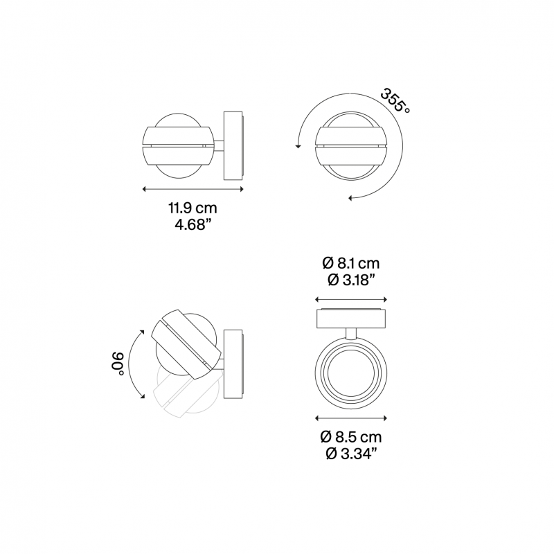 Specification image for Lodes Nautilus Mini LED Wall Light