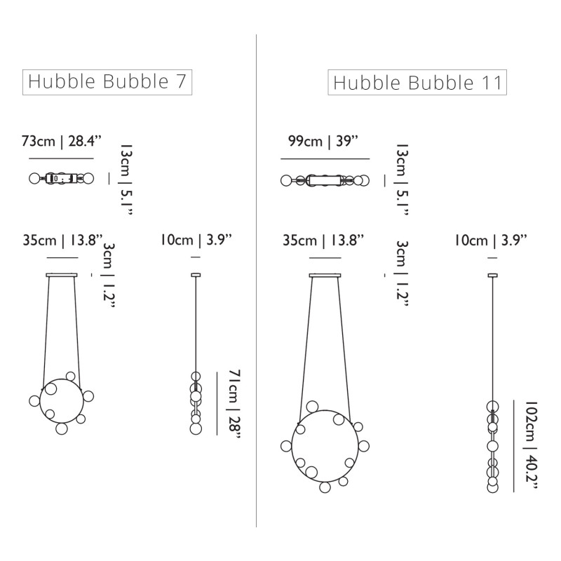 Specification image for Moooi Hubble Bubble LED Suspension