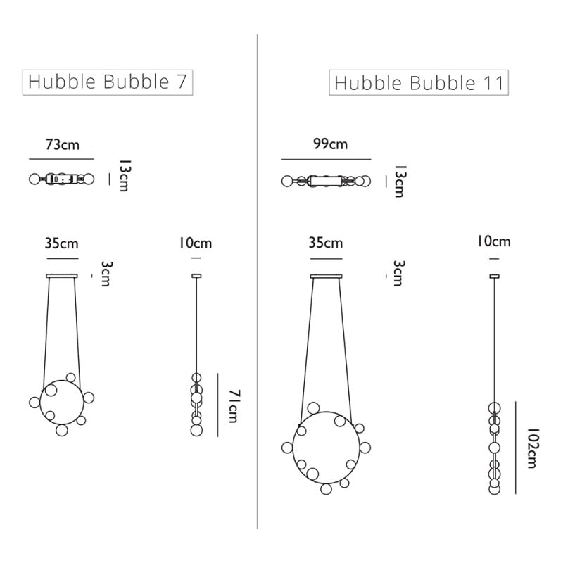 Specification image for Moooi Hubble Bubble LED Suspension