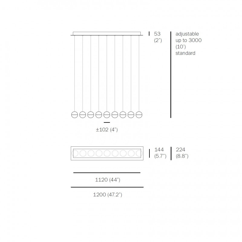 Specification image for Bocci 14.9 Linear Pendant