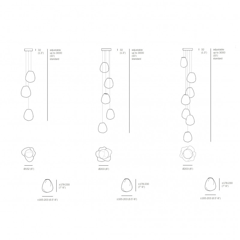 Specification image for Bocci 73V Series Multi Pendant