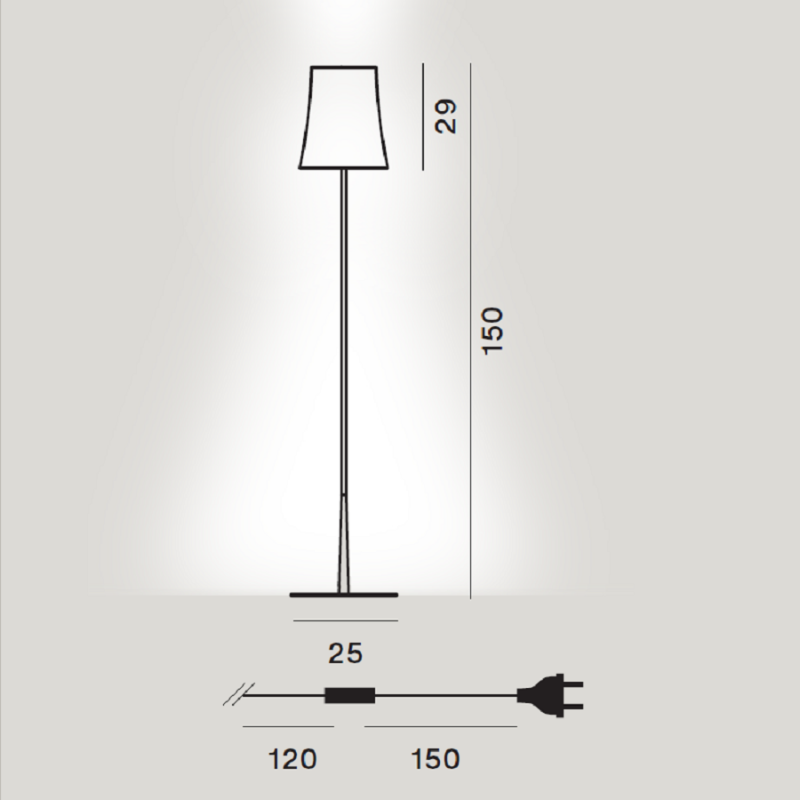 Specification image for Foscarini Birdie Easy Reading Floor Lamp  