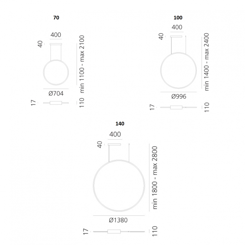 Specification image for Artemide Discovery LED RBGW App Compatible Suspension