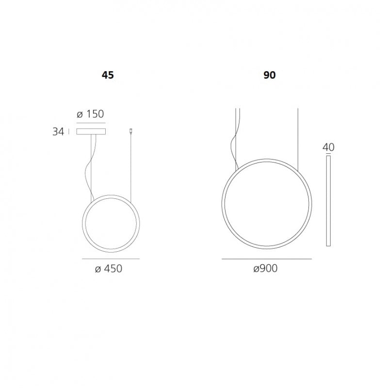 Specification image for Artemide "O" LED Suspension