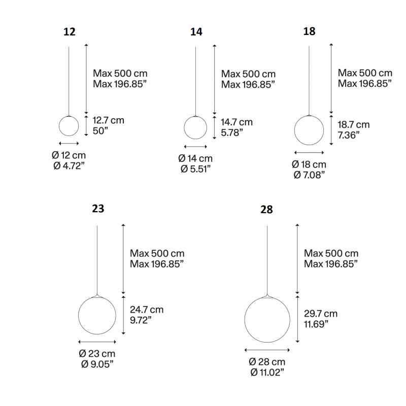 Specification image for Lodes Random Solo LED Pendant