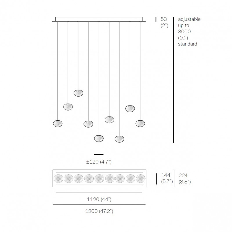 Specification image for Bocci 84.9 Linear Multi Pendant