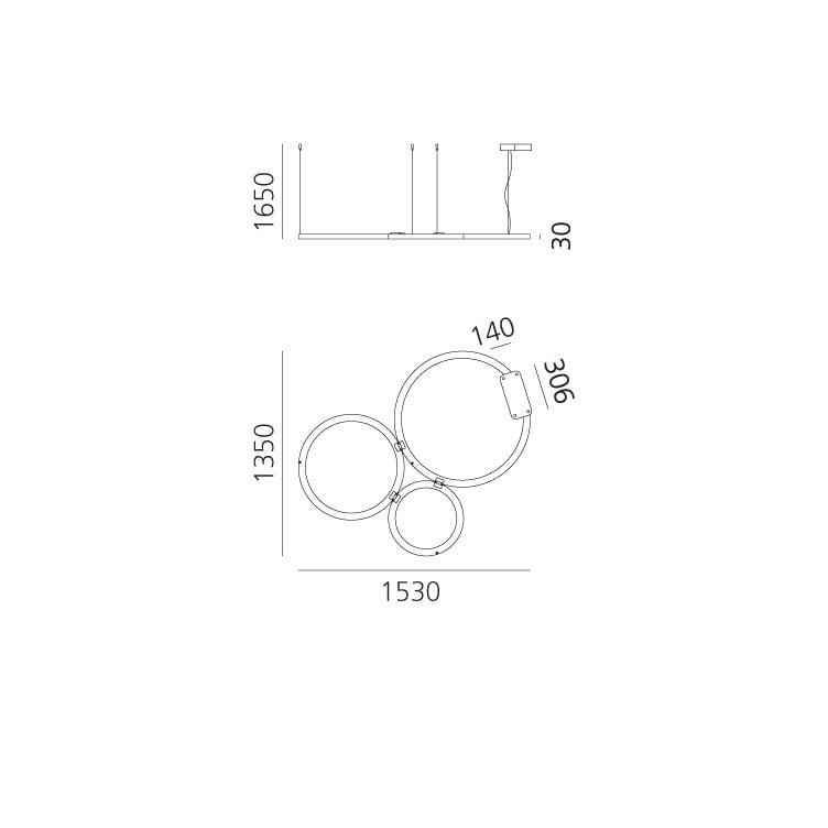 Specification image for Artemide Ripple Cluster 3 LED Suspension