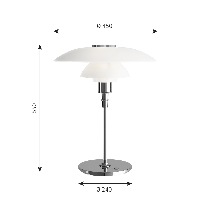 Specification image for Louis Poulsen PH 4½-3½ Glass Table Lamp