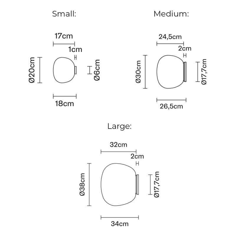 Specification Image for Fabbian Lumi Mochi Ceiling/Wall Light