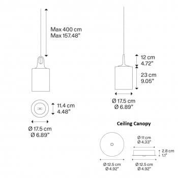 Specification image for Lodes JIM Cylinder Pendant