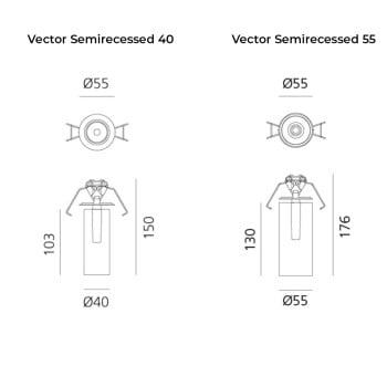 Specification image for Artemide Architectural Vector LED Semi Recessed Spotlights