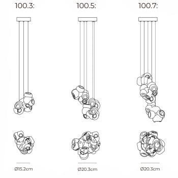 Specification Image for Bocci 100 Series LED Random Multiple Pendant