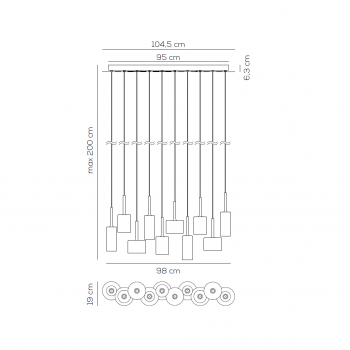 Specification image for Axolight Spillray 10 Linear Suspension Light