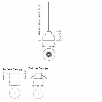 Specification image for Santa & Cole M64 LED Pendant