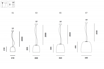 Specification image for Prandina Notte Glass LED Pendant