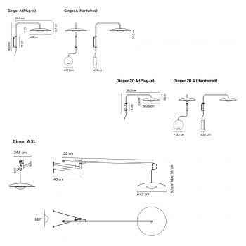 Specification image for Marset Ginger A LED Wall Lamp