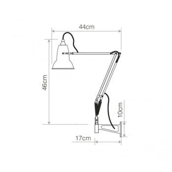 Specification Image for Anglepoise Original 1227 Brass Lamp with Wall Bracket