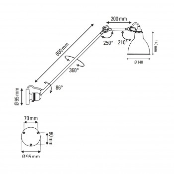 Specification image for DCW éditions Lampe Gras 304 L60 Ceiling/Wall Light