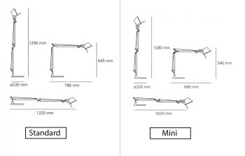 Specification image for Artemide Tolomeo LED Tavolo Table Lamp with Presence Detector 
