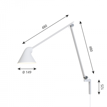 Specification image for Louis Poulsen NJP Long Arm LED Wall Lamp