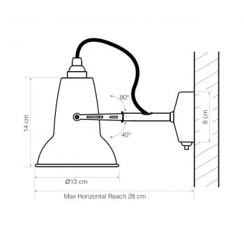 Specification image for Anglepoise Original 1227 Mini Ceramic Wall Light