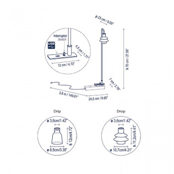 Specification Image for Bover Drip/Drop M/70 Table Lamp