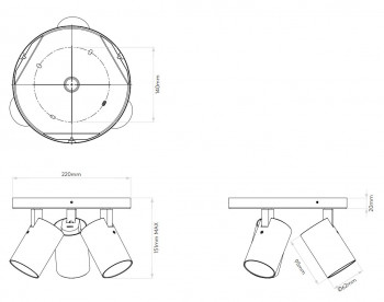 Specification image for Astro Aqua Triple Round Wall/Ceiling Light