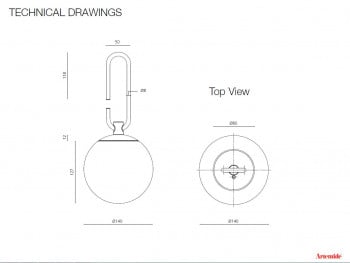Specification image for Artemide nh 1217 table lamp