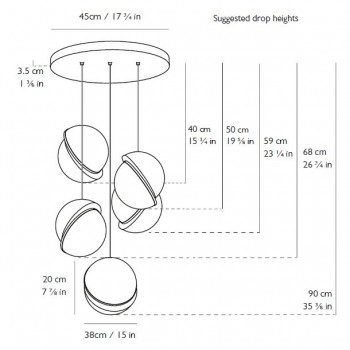 Specification Image for Lee Broom Mini Crescent 5 Piece Chandelier