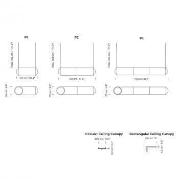 Specification image for Santa & Cole Tekio Horizontal LED Suspension