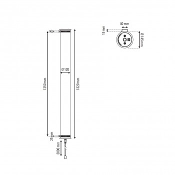 Specification image for DCW éditions In The Tube 120-1300 Wall Light