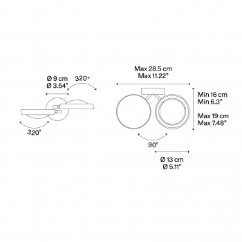 Specification image for Lodes Nautilus LED Wall Light